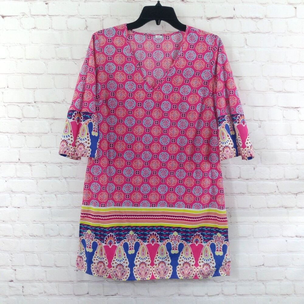 Old Navy Dress Womens Medium Pink Floral V Neck Mini Cotton Casual Bright Boho